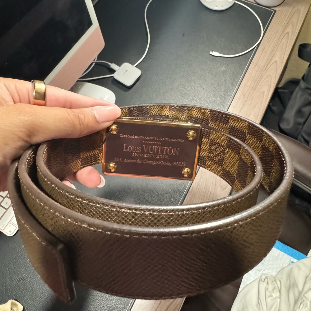 Louis Vuitton Brown Leather Belt with Textured Finish
